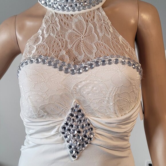 Sexy Women White Lace Rhinestone Strapless Mini Club Party Cocktail Dress Small - Picture 3 of 8